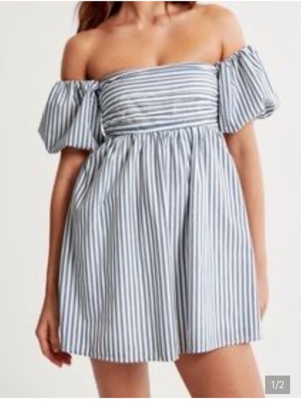 Abercrombie & Fitch Navy and White Striped Off-Shoulder Dress